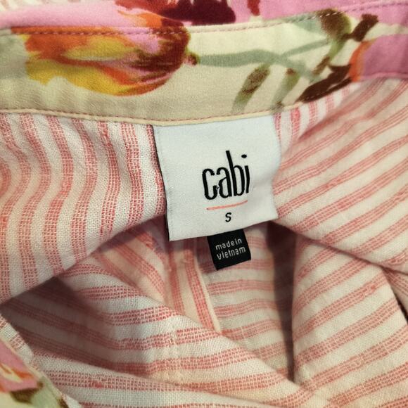 Cabi 6512 Merger Top Pink Stripe Floral Collar Button Up - Picture 11 of 11
